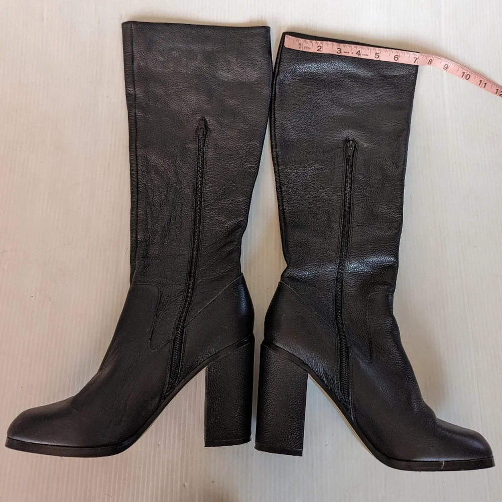 LANDS' END women's Tall black leather knee high heeled boots Size 9 - Picture 2 of 8